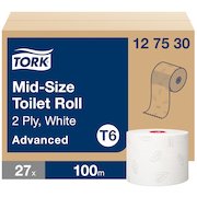 Tork Mid-SIze Toilet Paper Roll White T6 Advanced